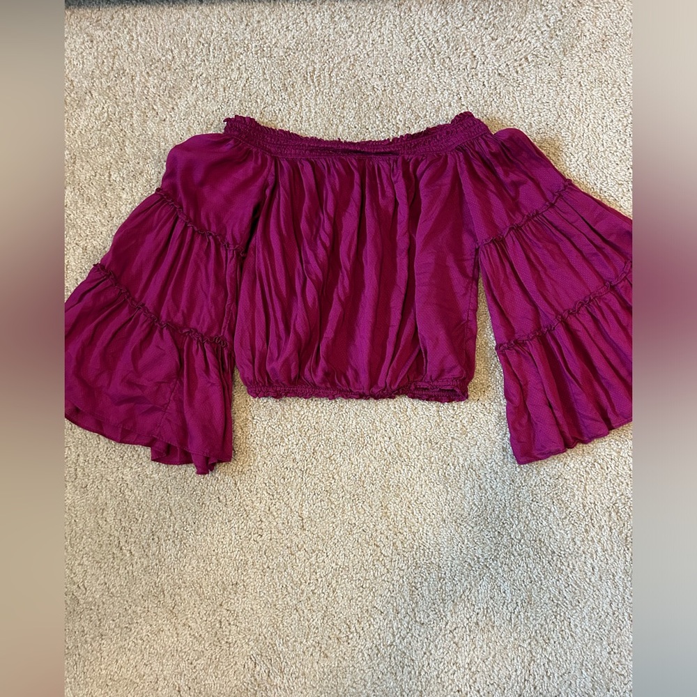 Free People Purple Off the Shoulder Top with Bell Sleeves